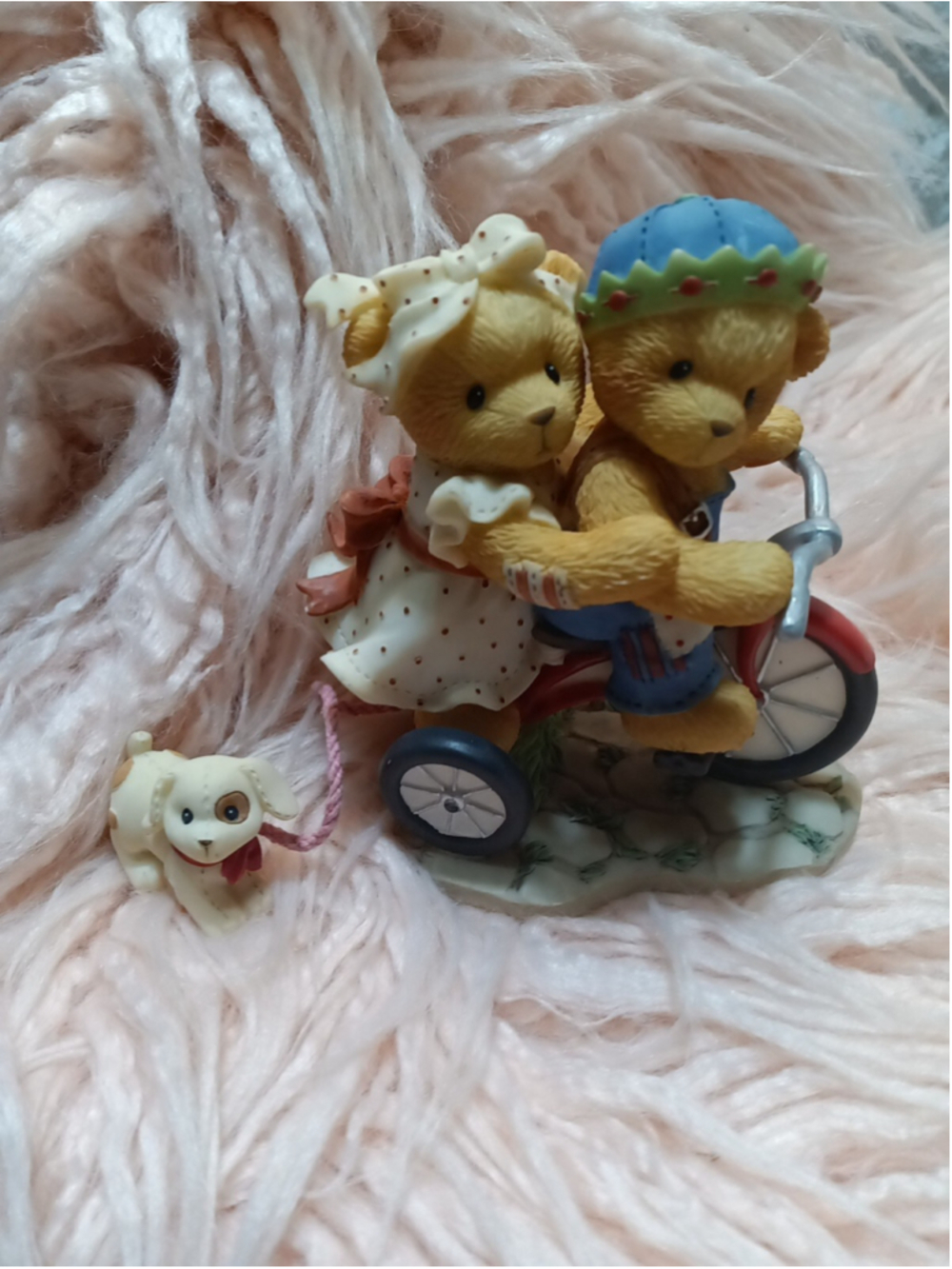 Cherished teddies Sally skip we make a make a perfect team Red Bicycle With Dog
